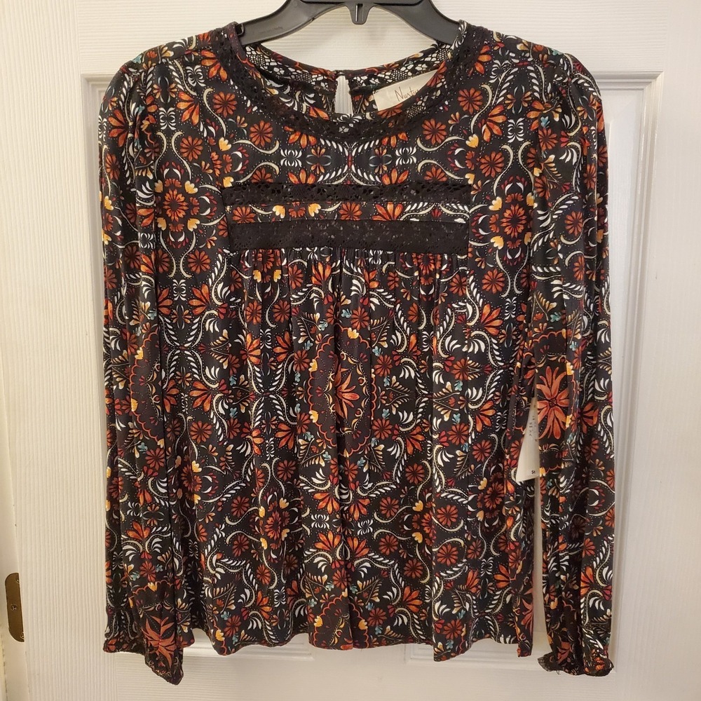 Nurture Westbound PL top Long Slv Pullover Flowy Black Fall Boho Career Office